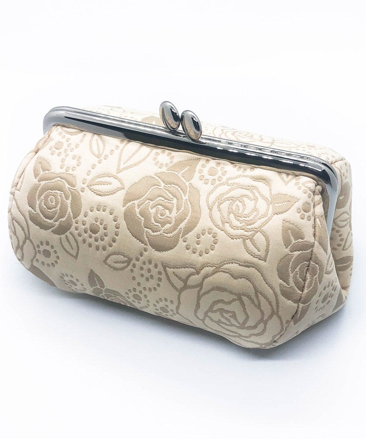 Light Beige Base with Blue Rose Weaved Metal Kiss Lock Purse / Gamaguchi Japanese Bags