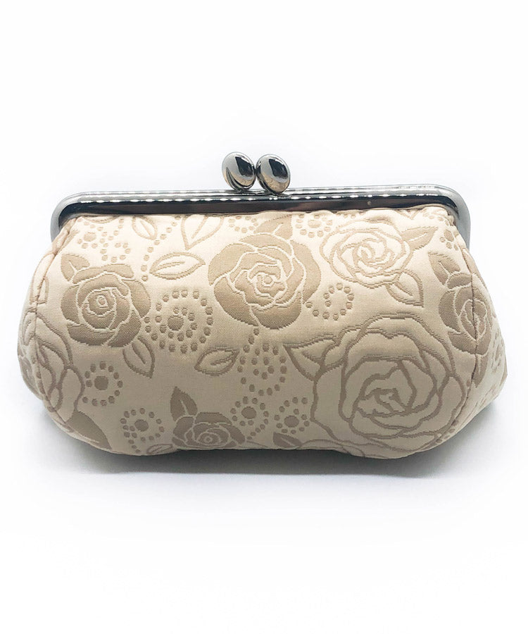 Light Beige Base with Blue Rose Weaved Metal Kiss Lock Purse / Gamaguchi Japanese Bags