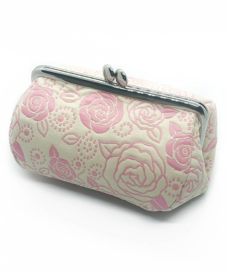 Pink Rose Weaved Metal Kiss Lock Purse / Gamaguchi Japanese Bags