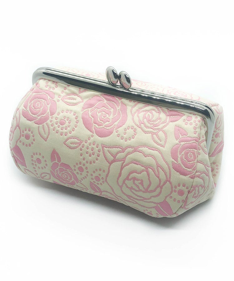 Light Beige Gold Rose Weaved Metal Kiss Lock Purse / Gamaguchi Japanese Bags