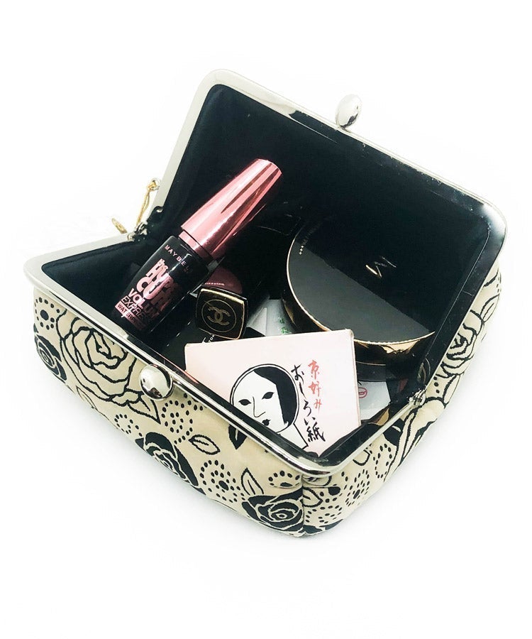 Light Beige Pink Rose Weaved Metal Kiss Lock Purse / Gamaguchi Japanese Bags