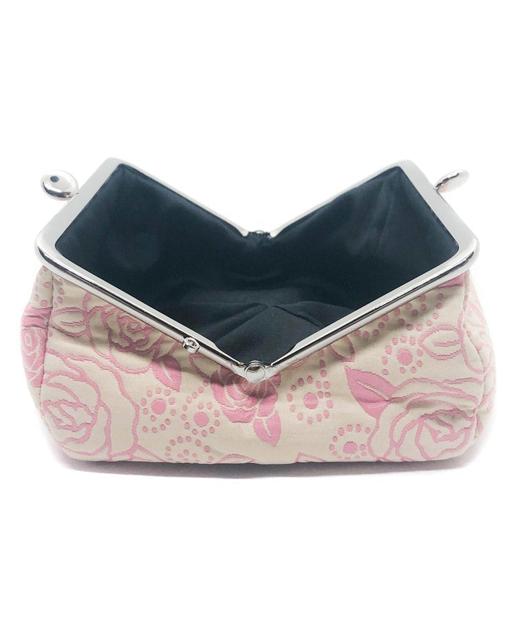 Pink Rose Weaved Metal Kiss Lock Purse / Gamaguchi Japanese Bags