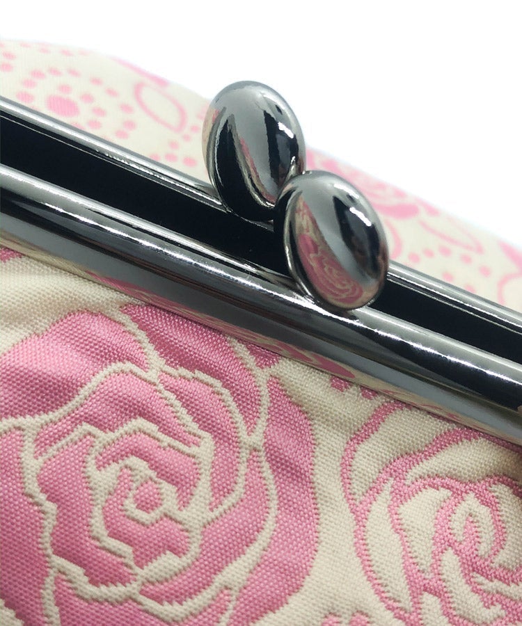 Light Beige Pink Rose Weaved Metal Kiss Lock Purse / Gamaguchi Japanese Bags