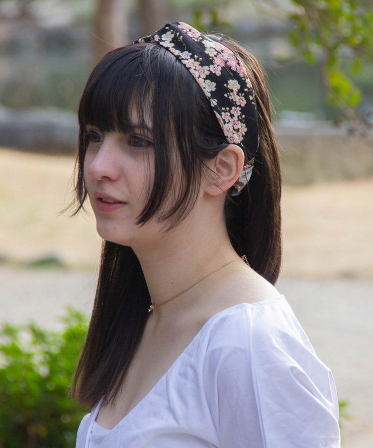 Black Cherry Blossom Japanese Headband, Side