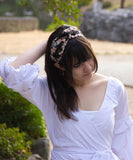 Black Cherry Blossom Japanese Headband, Black, Top