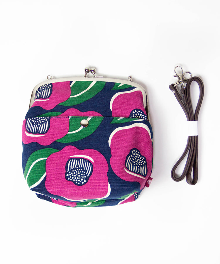Green Camellia Shoulder Clasp Bag and Detachable Strap / Gamaguchi Japanese Shoulder Bag