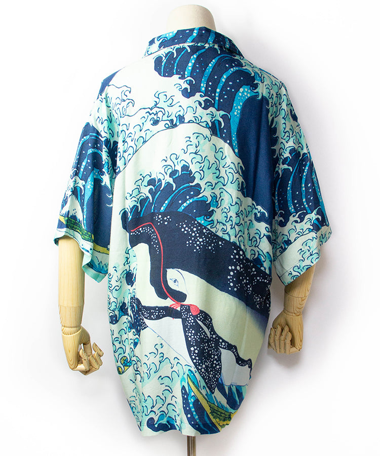 Kujira Ukiyoe Print Japanese Hawaiian Shirt