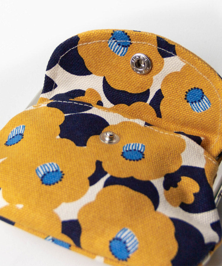 Yellow Camellia Double Clasp Coin Purse / Gamaguchi Japanese Coin Purse