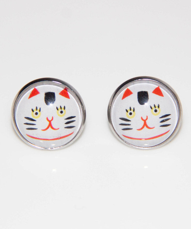 Lucky Cat Earrings / Hari Stained Glass Japanese Earrings 