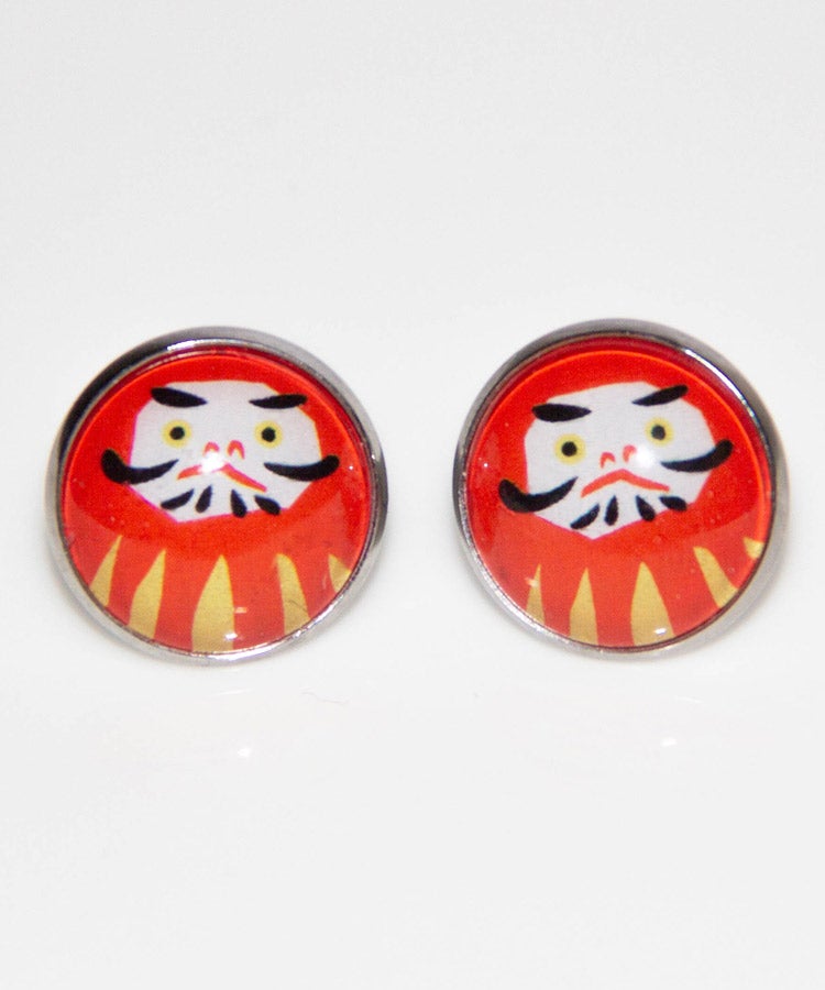 Daruma Earrings / Hari Stained Glass Japanese Earrings 