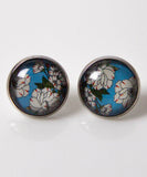 White Camellia Stud Earrings / Chiyogami Hari Stained Glass Japanese Earrings