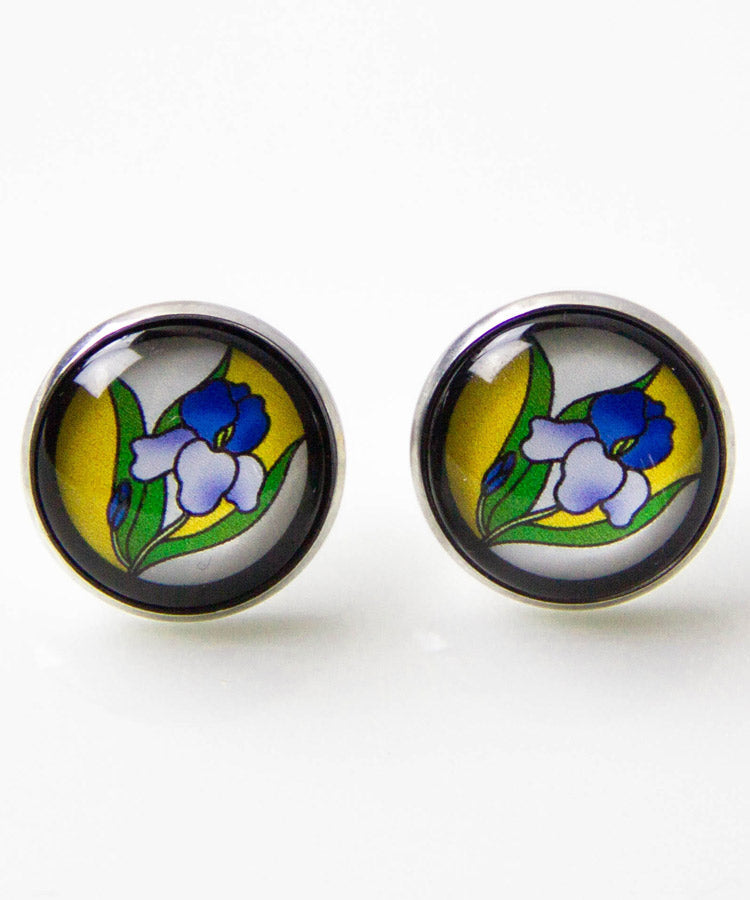 Iris Stud Earrings / Hari Stained Glass Japanese Earrings 
