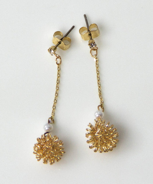Chrysanthemum Drop Japanese Earrings With Pearl Beads