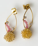 Pink Jade Chrysanthemum Rhombus Japanese Earrings