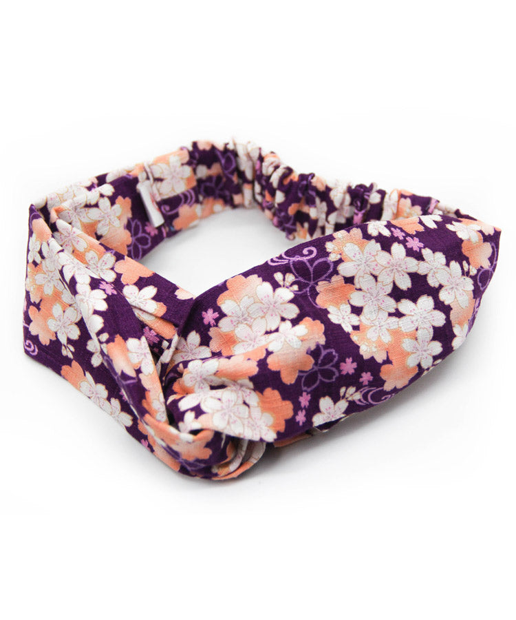 Purple Sakura Print Japanese Cotton Fabric Headband