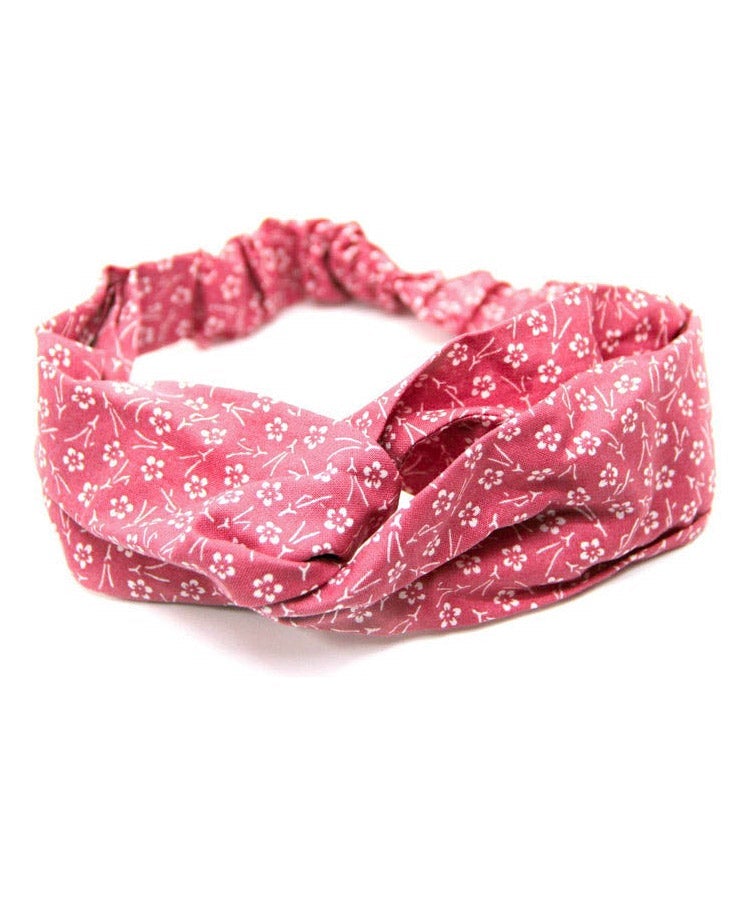 Plum Blossom Print Cotton Japanese Headband, Pink