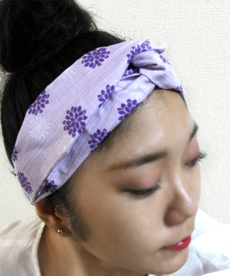 Pink Kiku Japanese Fabric Headband / Chrysanthemum Cotton Fabric Headband