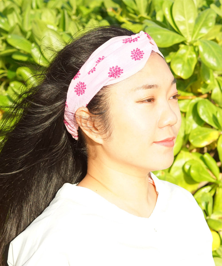 Pink Kiku Japanese Fabric Headband / Chrysanthemum Cotton Fabric Headband