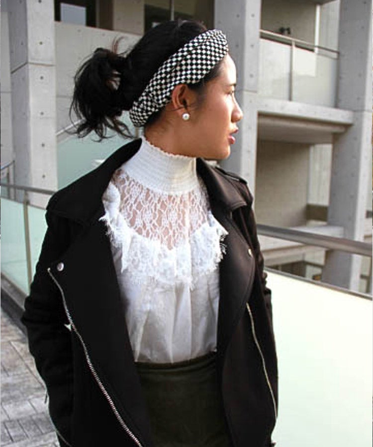 Kinari Ichimatsu Monyo Pattern Headband / Chirimen Japanese Fabric Headband
