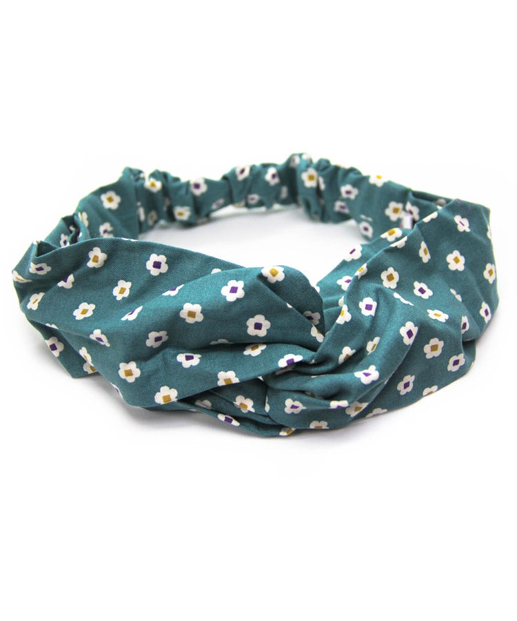 Pale Blue Green Boho Japanese Fabric Headband / Snow Pellet Pattern