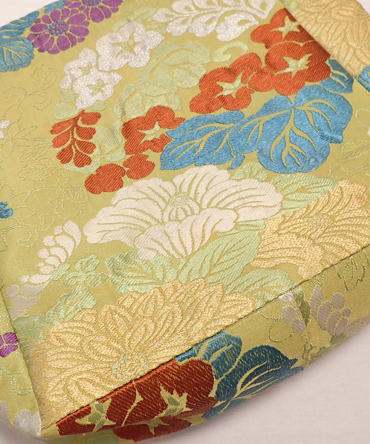 Yellow Green Base Japanese Tote Bag  / Vintage Kimono Obi Bag