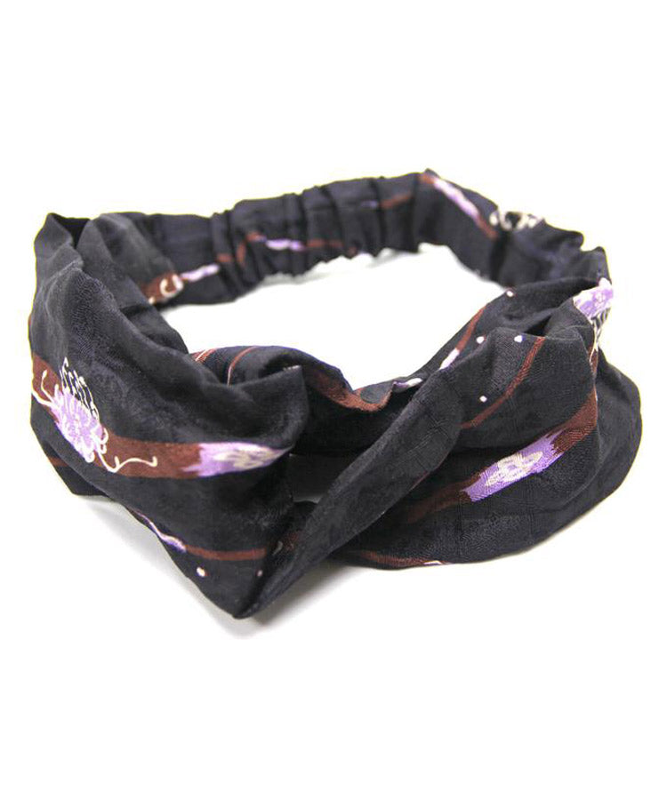 Black Brown Vintage Kimono Headband / Silk Fabric Headband