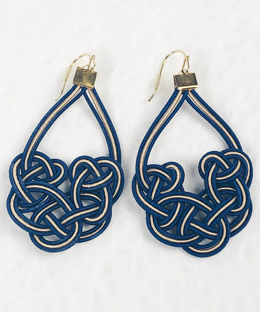 Beige & Blue Mizuhiki Japanese Earrings / Dangle Earrings