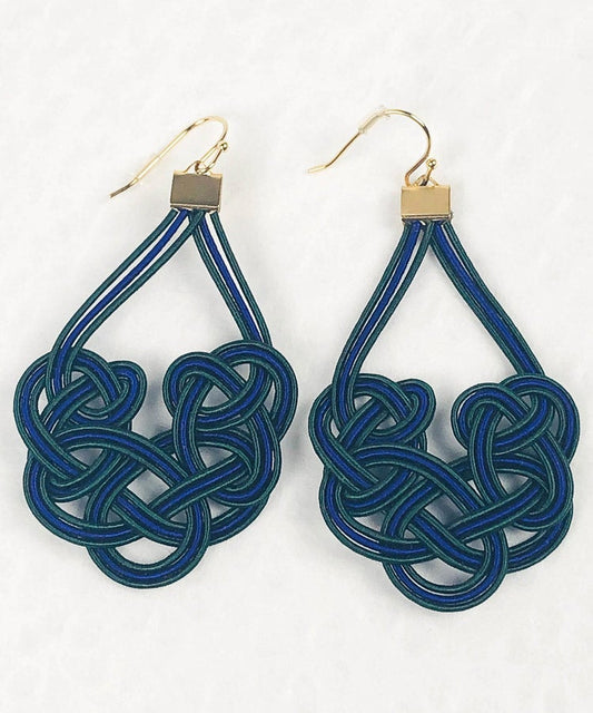 Green & Blue Mizuhiki Japanese Earrings / Dangle Earrings