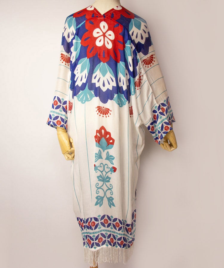 Violet Floral Print Fringe Boho Kimono Cardigan