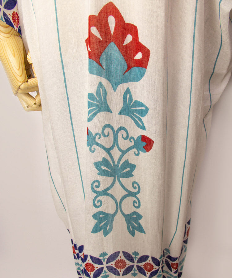 White Floral Print Fringe Boho Kimono Cardigan