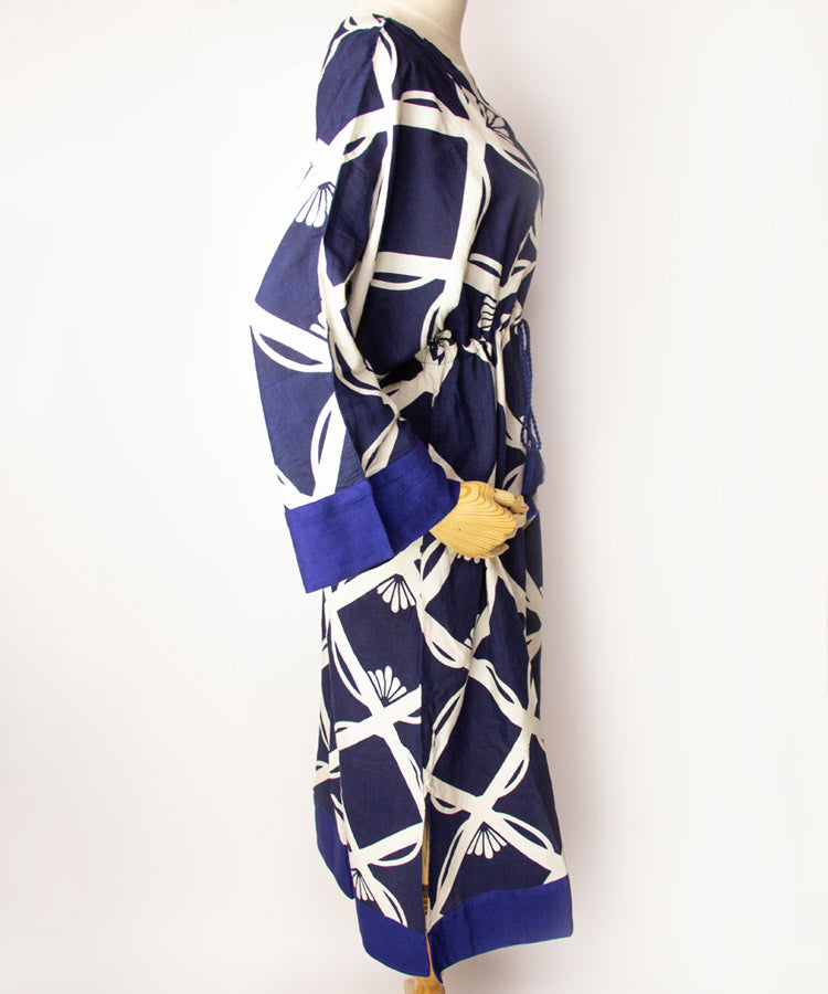 Hana Shippo Navy Japanese Boho Kimono Dress