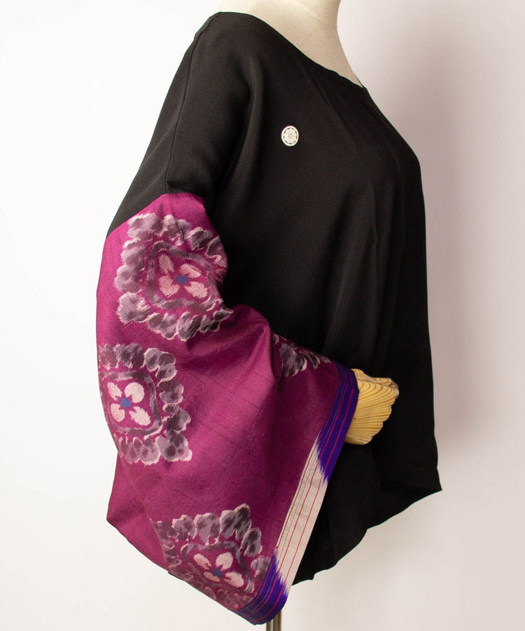 Sanmon Kurotome Meisen Long Sleeves Vintage Kimono Shirt
