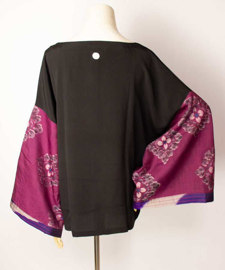 Sanmon Kurotome Meisen Long Sleeves Vintage Kimono Shirt
