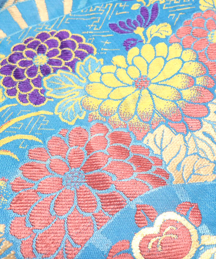Blue Base Floral Japanese Tote Bag  / Vintage Kimono Obi Bag