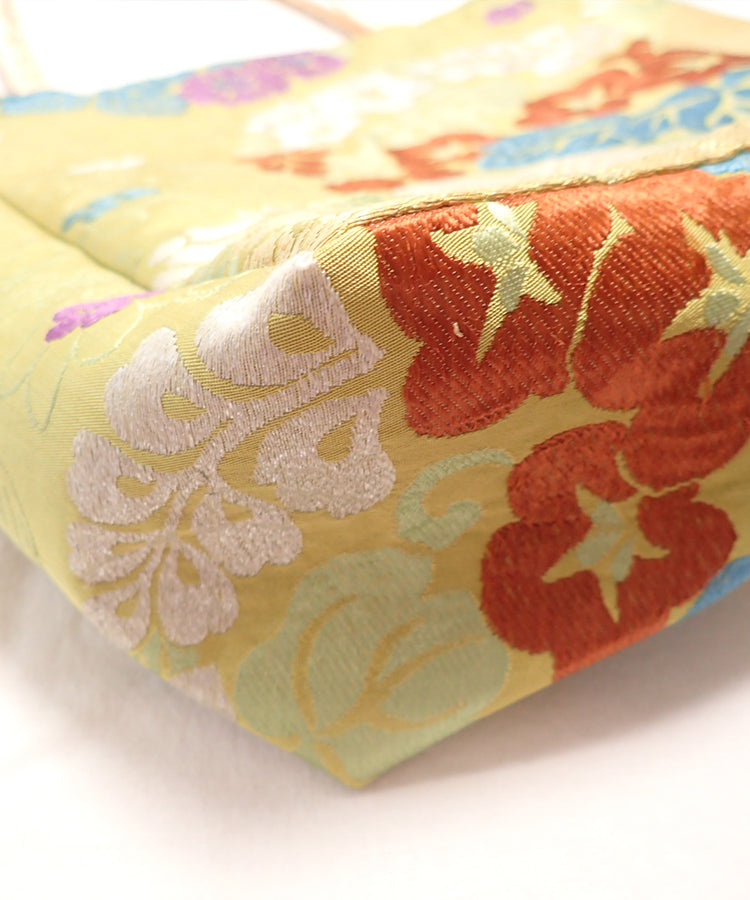 Yellow Green Base Japanese Tote Bag  / Vintage Kimono Obi Bag