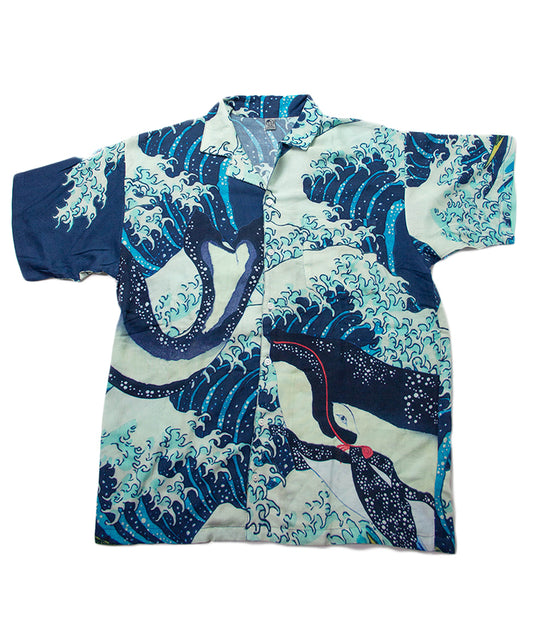 Kujira Ukiyoe Print Japanese Hawaiian Shirt