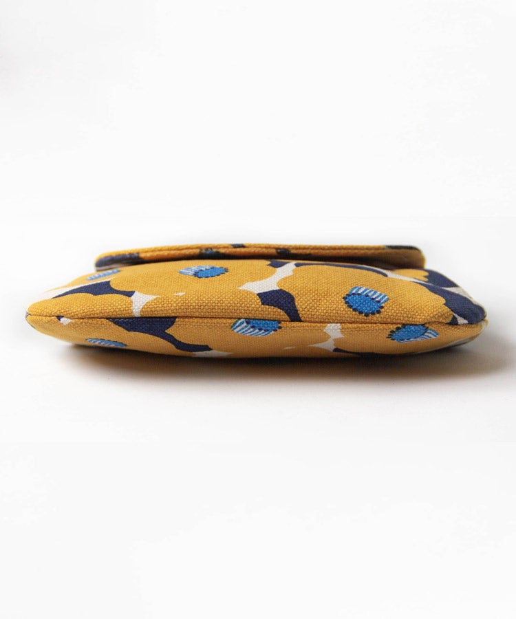 Yellow Camellia Double Clasp Coin Purse / Gamaguchi Japanese Coin Purse