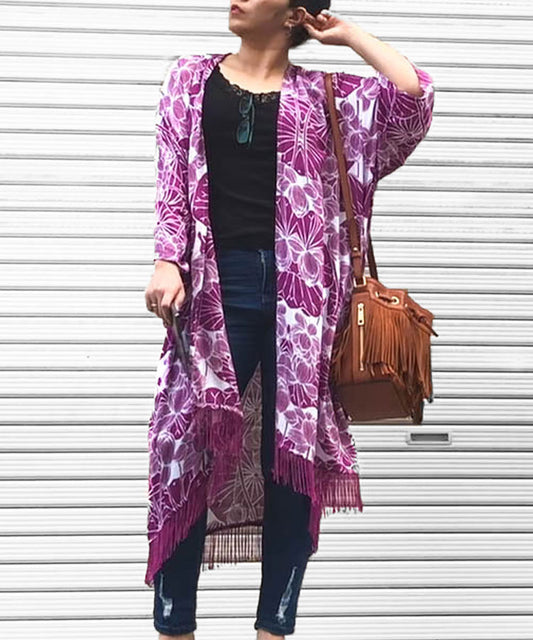 Purple Lotus Boho Kimono Cardigan