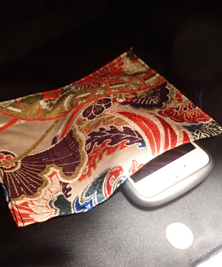 Japanese Tote Bag / Blue Orange Vintage Kimono Obi Bag