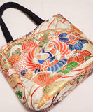 Japanese Tote Bag / Blue Orange Vintage Kimono Obi Bag