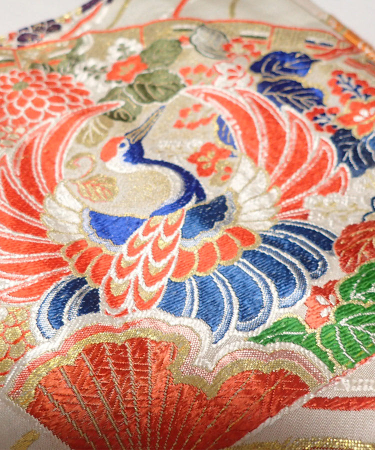 Japanese Tote Bag / Blue Orange Vintage Kimono Obi Bag