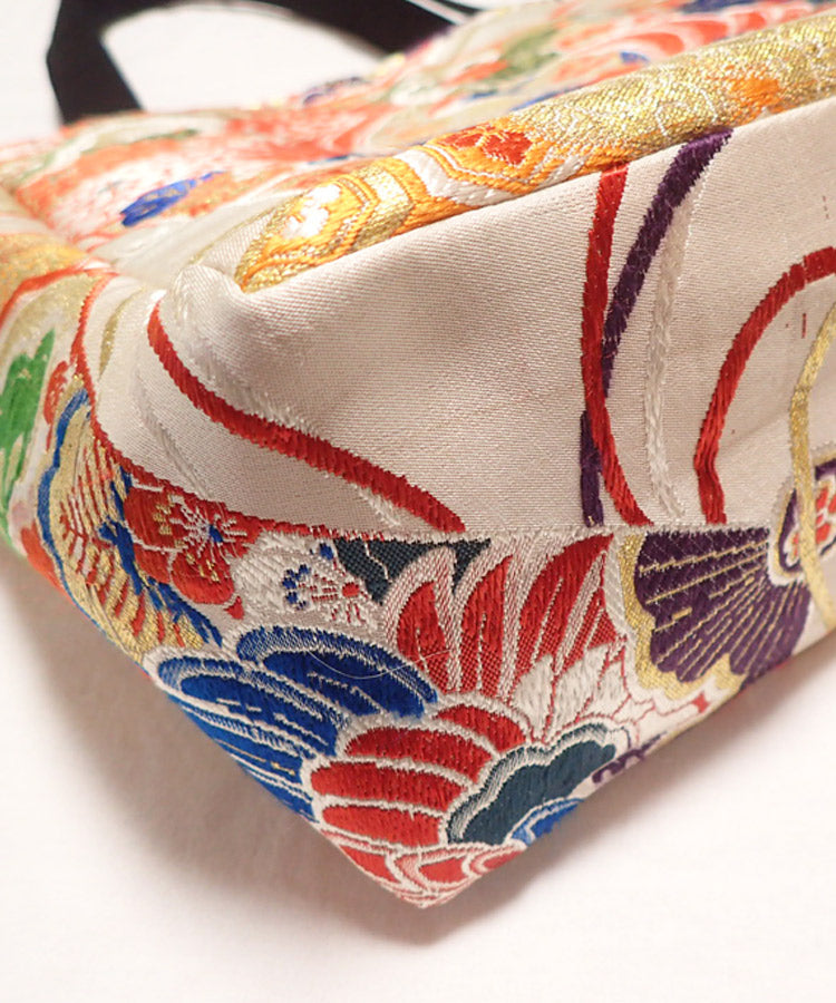 Japanese Tote Bag / Blue Orange Vintage Kimono Obi Bag