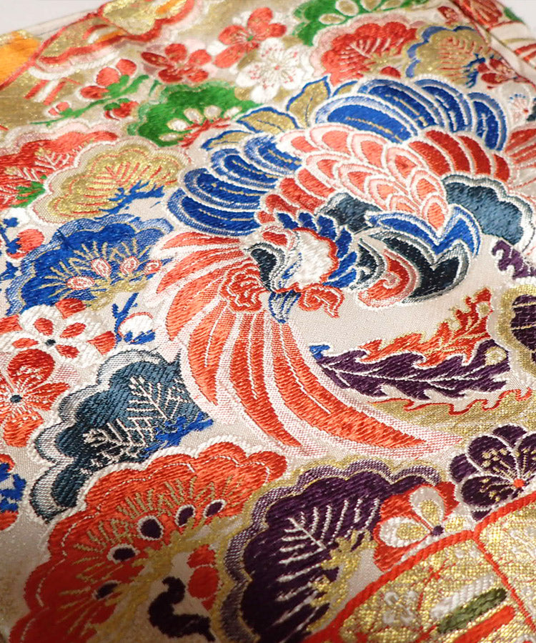 Japanese Tote Bag / Blue Orange Vintage Kimono Obi Bag