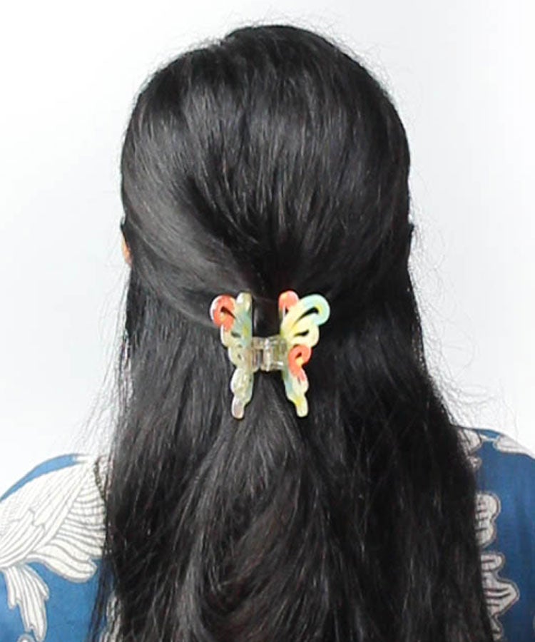 Yellow Butterfly Japanese Hair Clip, Front Side