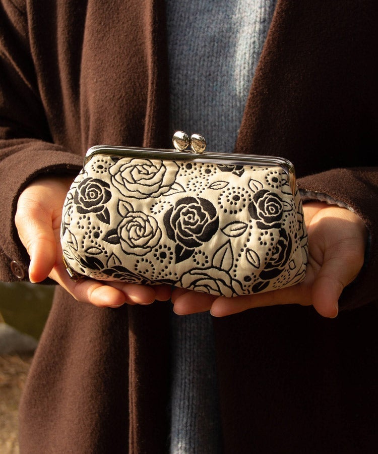 Pink Rose Weaved Metal Kiss Lock Purse / Gamaguchi Japanese Bags
