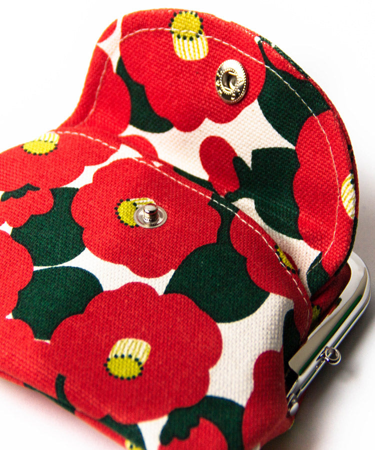 Yellow Camellia Double Clasp Coin Purse / Gamaguchi Japanese Coin Purse