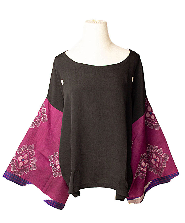 Sanmon Kurotome Meisen Long Sleeves Vintage Kimono Shirt
